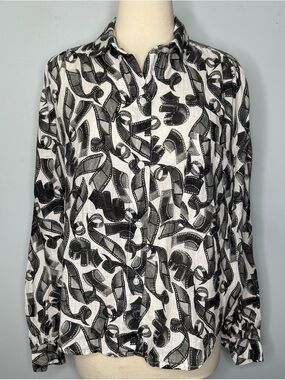 Built By Wendy Photo Film Printed 100% Linen Dolman Sleeve Shirt Top Size S